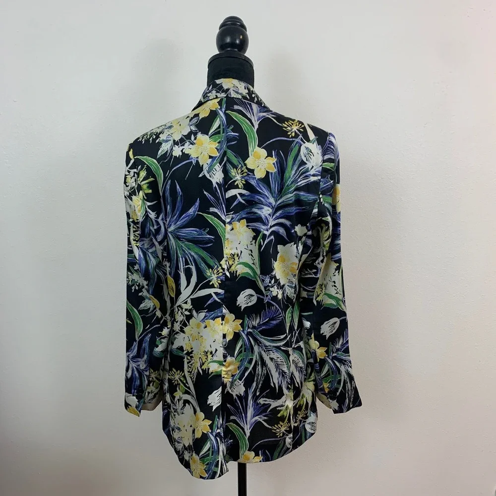 Zara Basic Womens M Tropical Floral Bloomcore Garden Blazer Black Yellow Green